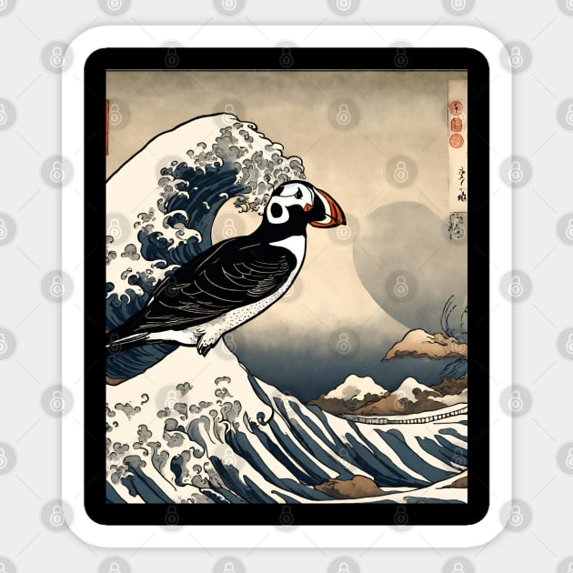 Cute Puffin Bird in Vintage The Great Wave off Kanagawa Sticker by DaysuCollege